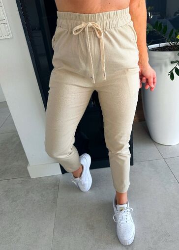Letnie bawełniane spodnie A'la Lniane N719 beżowy