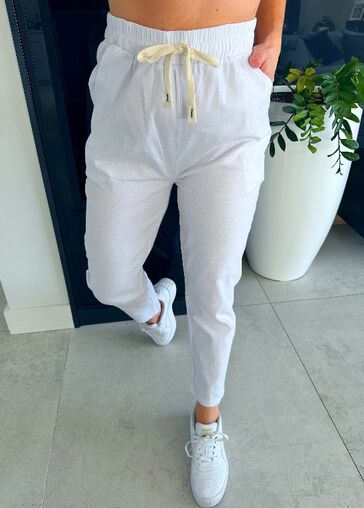 Letnie bawełniane spodnie A'la Lniane N717 biały