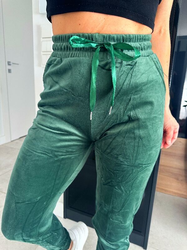 Spodnie welurowe COCO N725 zielony