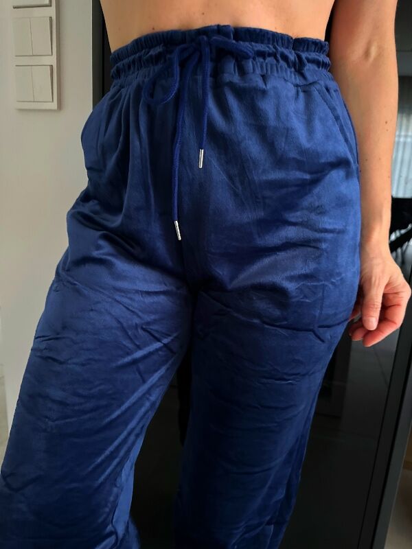 Aksamitne spodnie z ściągaczem N631 granatowy