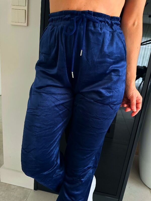 Aksamitne spodnie z ściągaczem N631 granatowy