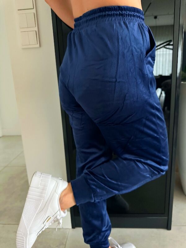 Aksamitne spodnie z ściągaczem N631 granatowy